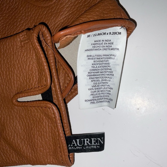 NWOT Women’s Lauren Ralph Lauren Pebble Brown Leather Belt Buckle Gloves Medium - Picture 4 of 4